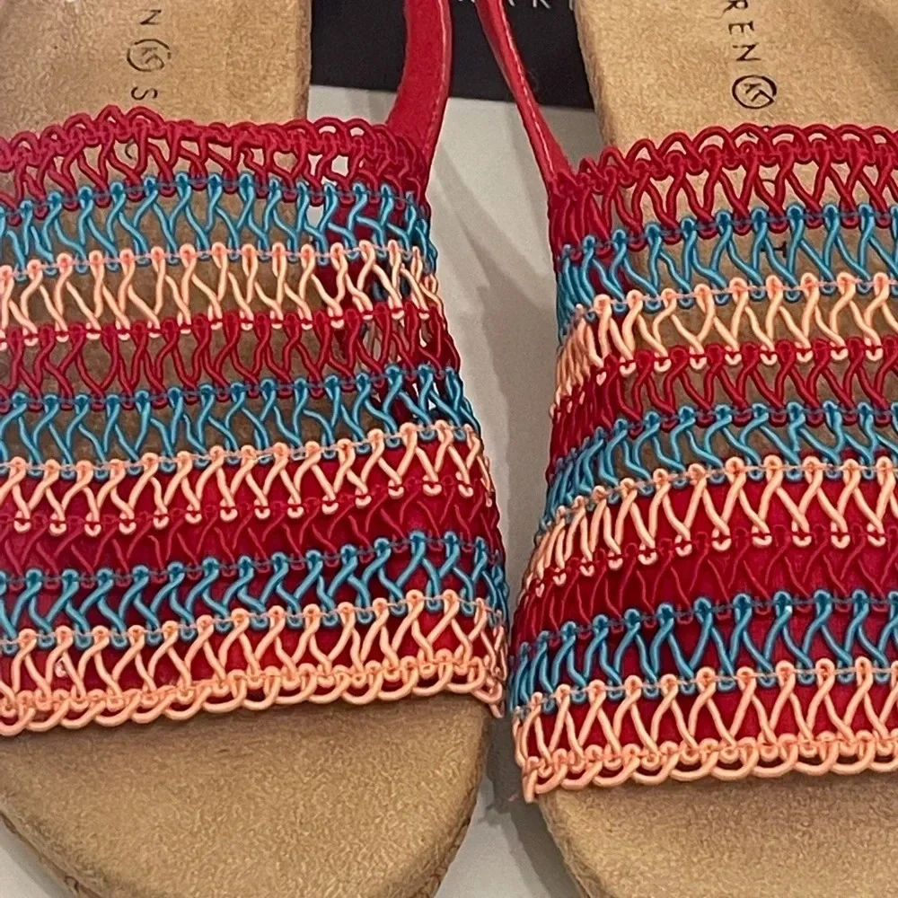 KAREN SCOTT Womens Cushioned Cork Wedge Slip On Slingback Sandal sz 8 red blue - Picture 4 of 13
